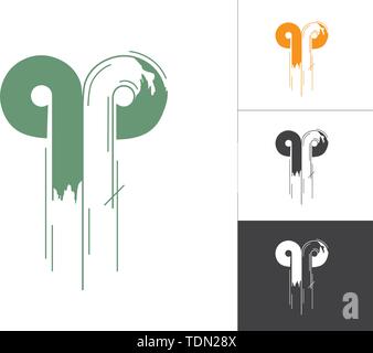 Alphabet a, p, q Logotype Linked Concept in Vector Illustration. Modern Abstract Letter Logo Design Elements in Orange Green Color with White Backgrou Stock Vector