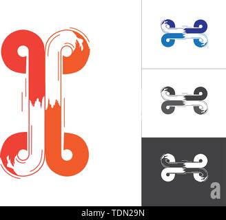 Creative Alphabet Logotype Linked Concept in Vector. Modern Abstract Letter Logo Designs Elements in Orange Blue Color. Alphabet p, a, b, d, q Include Stock Vector