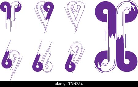 Number And Letter Creative Logotype Concept Collection in Vector. Modern abstract Design and logo elements in Violet Color. Stock Vector