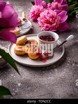 Homemade donuts with rose jam Stock Photo