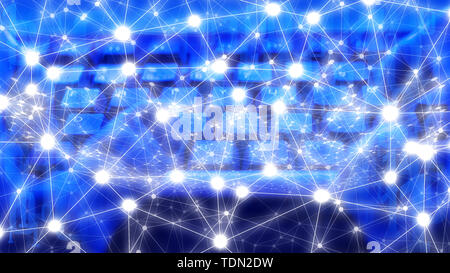 Digital learning, spy man cybercrime, cyber numbers dots and lines connected Stock Photo