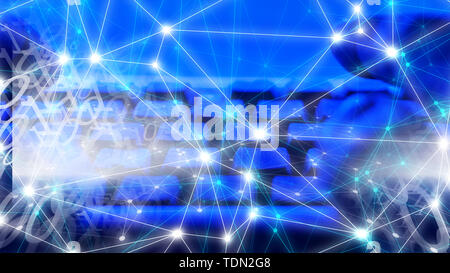 Random bank office cyber attack, algorithm test connect the dots Stock Photo