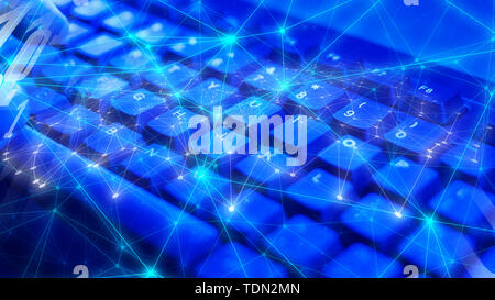 Coding background, cybersecurity IT, connected abstract shapes Stock Photo