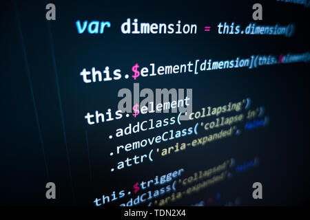 The computer program source code displayed on the computer screen can be used as a material or background such as network technology. Stock Photo