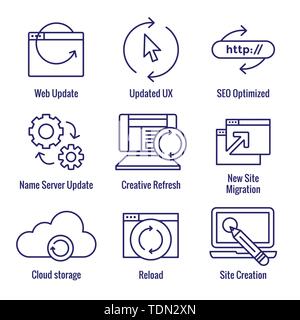 Website Update Icon Set - seo update, site creation, and name server update Stock Vector