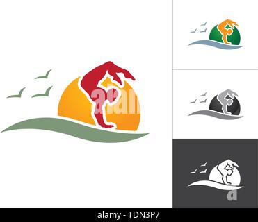 Yoga Poses Man Silhouette Logo Designs Athletics Logo Template Sports Club Logo Stock Vector