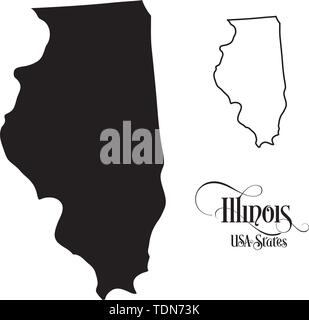 Map of The United States of America (USA) State of Illinois - Illustration on White Background. Stock Vector