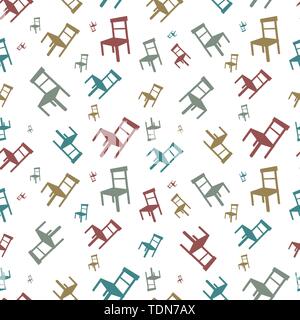 Vector seamless pattern with colorful chairs on a white background Stock Vector