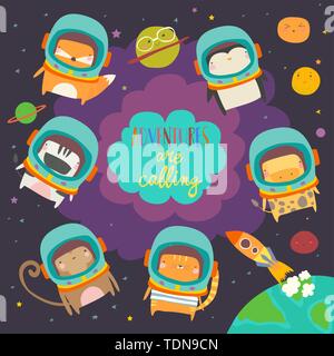 Animals in space. Vector illustration Stock Vector