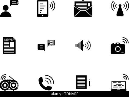 Communication solid icon set Stock Vector