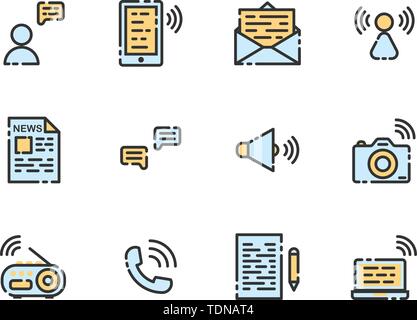Communication filled outline icon set Stock Vector
