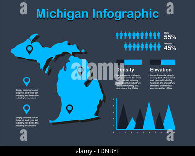 Vector color map of Michigan state. Usa Stock Photo - Alamy