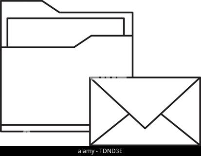 documents folder files icon cartoon in black and white Stock Vector