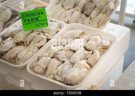 Dried salted cod cocochascodfish at farmers market. Spanish food Stock Photo