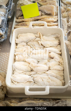 Dried salted cod cocochascodfish at farmers market. Spanish food Stock Photo