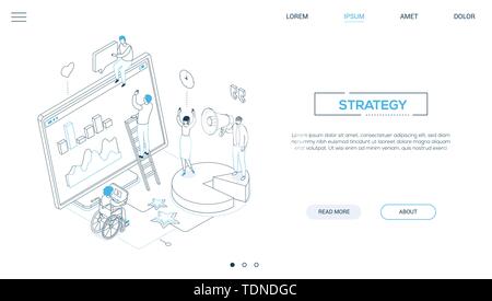 Strategy - line design style isometric web banner Stock Vector