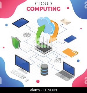 Data Network Cloud Computing Technology Isometric Stock Vector