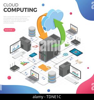 Data Network Cloud Computing Technology Isometric Stock Vector