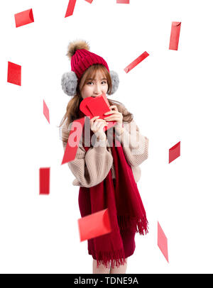 Red envelopes rain beauty on white background Stock Photo
