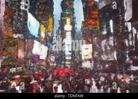 Abstract modern painting with words cloud. Times Square Stock Photo