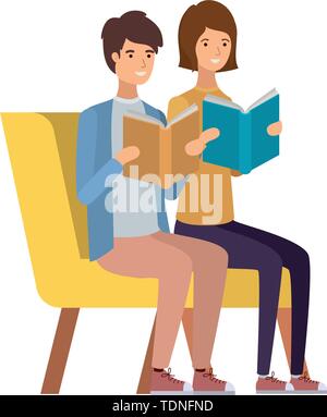 couple sitting on chair with book in hands Stock Vector