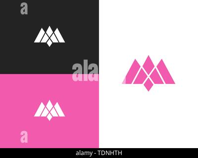 Pink crown origami logo template. Letter m crown logo design. Simple creative geometric sign. Stylish vector emblem for Your design. Stock Vector