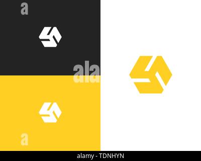 Hexagon shaped logo design element. Abstract hexagonal vector symbol. Geometric icon for business, identity, stamps, signs, marks and stickers. Stock Vector