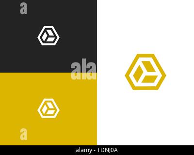 Minimalistic hexagonal geometric logo. Isometric cube construction. Simple isolated geometric sign. Abstract vector illustration symbol for your desig Stock Vector