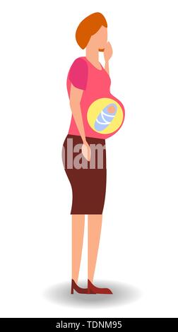 A woman dreams of a child. Pregnant woman dreaming of her baby Stock Vector