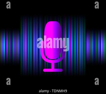 Personal assistant and voice recognition concept flat illustration of sound symbol intelligent technologies. Microphone button with bright voice and s Stock Vector
