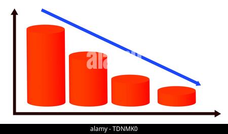 Decreasing piles of coins with going down graph. Concept for financial fall Stock Vector