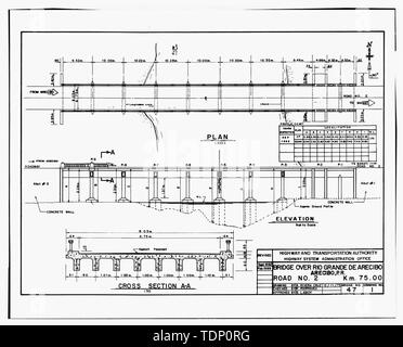 Photocopy of drawing (this photograph is an 8''x 10'' contact print; February, 1989 revision of a December 11, 1973 as built drawing by A. Rivera-Cruz, in possession of the Highway System Administration Office of the Puerto Rico Highway and Transportation Authority) Bridge over Rio Grande de Arecibo, Arecibo, P.R., Road no. 2, Km. 75.00 - Puente del Caño San Francisco, Spanning Cano San Francisco (Rio Grande de Arecibo), Arecibo, Arecibo Municipio, PR; Nones, Rafael; Gonzalez, Adriano; Arqueologia Industrial Caribena, contractor; Calloway, Deborah, transmitter; Mendez-Caratini, Hector, photogr Stock Photo