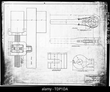 Photocopy of drawing, Twin Falls Canal Company, date unknown. DETAILS OF GATE RAISING MECHANISM, NO COUNTY; BLUEPRINT. - Milner Dam and Main Canal- Twin Falls Canal Company, On Snake River, 11 miles West of city of Burley, Idaho, Twin Falls, Twin Falls County, ID Stock Photo