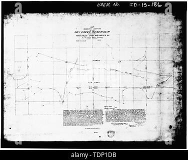 Photocopy of drawing, Twin Falls Canal Company, date unknown. DRY CREEK RESERVOIR, CASSIA COUNTY (NOW TWIN FALLS COUNTY); MAP. - Milner Dam and Main Canal- Twin Falls Canal Company, On Snake River, 11 miles West of city of Burley, Idaho, Twin Falls, Twin Falls County, ID Stock Photo