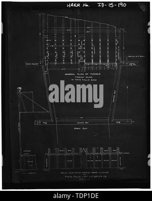 Photocopy of drawing, Twin Falls Canal Company, date unknown. GENERAL PLAN OF MILNER DAM TUNNELS, TWIN FALLS COUNTY, MILNER, IDAHO; BLUEPRINT. - Milner Dam and Main Canal- Twin Falls Canal Company, On Snake River, 11 miles West of city of Burley, Idaho, Twin Falls, Twin Falls County, ID Stock Photo