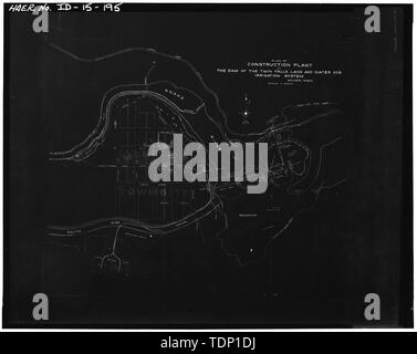 Photocopy of drawing, Twin Falls Canal Company, date unknown. PLAN OF CONSTRUCTION AREA PLANT, TWIN FALLS COUNTY, MILNER, IDAHO; BLUEPRINT. - Milner Dam and Main Canal- Twin Falls Canal Company, On Snake River, 11 miles West of city of Burley, Idaho, Twin Falls, Twin Falls County, ID Stock Photo