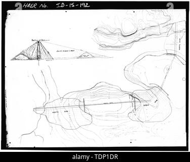 Photocopy of drawing, Twin Falls Canal Company, date unknown. TOPOGRAPHICAL MAP (DAM DRAWN IN), MILNER SITE, TWIN FALLS COUNTY, MILNER, IDAHO; RIGHT SIDE OF MAP (LEFT ON ID-15-183). - Milner Dam and Main Canal- Twin Falls Canal Company, On Snake River, 11 miles West of city of Burley, Idaho, Twin Falls, Twin Falls County, ID Stock Photo