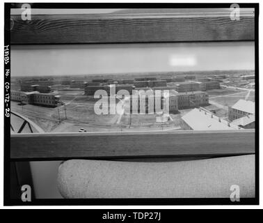 Photocopy of left half of panoramic photograph marked C 1928 Goldbeck. Photograph appears to have been taken from 1919 water tower, no longer extant, looking southwest with a rotating camera to encompass the entire installation. Photograph in the Fitzsimons Army Medical Center Directorate of Public Works conference room, building 118. This photograph is in the public domain as it was never actually registered with the Copyright Office. - Fitzsimons General Hospital, Bounded by East Colfax to south, Peoria Street to west, Denver City-County and Adams County Line to north, and U.S. Route 255 to  Stock Photo