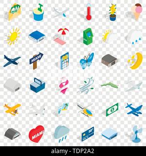 Beach icons set, isometric style Stock Vector