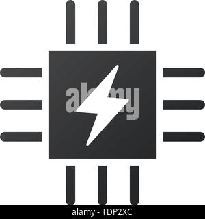 Microchip icon. CPU, Central processing unit, computer processor, chip symbol with lightning icon. Abstract technology logo. Vector illustration isola Stock Vector