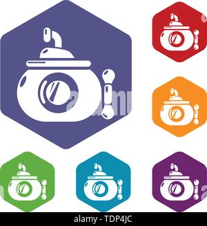 Submarine ocean icons vector hexahedron Stock Vector