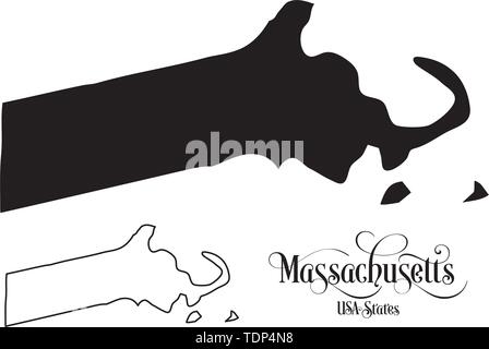 Map of The United States of America (USA) State of Massachusetts - Illustration on White Background. Stock Vector