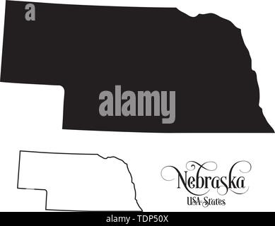 Map of The United States of America (USA) State of Nebraska - Illustration on White Background. Stock Vector