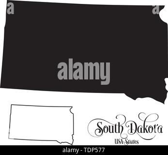 Map of The United States of America (USA) State of South Dakota - Illustration on White Background. Stock Vector