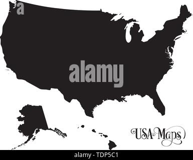 Map of The United States of America (USA) Silhouette Illustration on White Background. Stock Vector