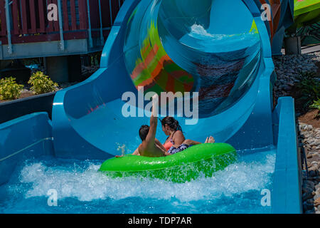 Orlando, Florida. June 05, 2019. People enjoying Karekare Curl water attraction at Seaworld . Stock Photo