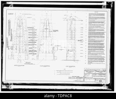 Photocopy of drawing (1967 structural drawing by Koebig and Koebig Inc.) MOBILE SERVICE TOWER (MST) MODIFICATION AND REFURBISHMENT, TOWER ELEVATIONS AND GENERAL NOTES, SHEET S-3 - Vandenberg Air Force Base, Space Launch Complex 3, Launch Pad 3 West, Napa and Alden Roads, Lompoc, Santa Barbara County, CA Stock Photo