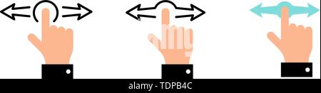 Hand finger left right horizontal swipe gestures icon set colored vector illustration EPS Stock Vector