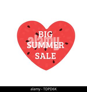 Big Summer Sale. Watermelon heart shape. Vector illustration isolated on white Stock Vector
