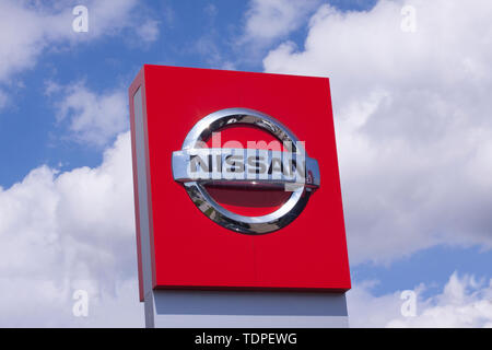 Nissan Motor Co., Ltd. Japanese multinational automobile brand. The company sells its cars under the brands Nissan, Infiniti, and Datsun. Copenhagen,  Stock Photo
